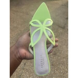 Cecelia New York Patricia Mules Women's 8 Neon Lime Green Leather Kitten Heel